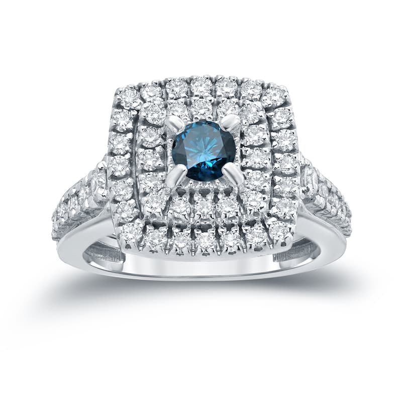 Auriya 1 2/5ctw Round Double Halo Blue Diamond Engagement Ring 14k Gold