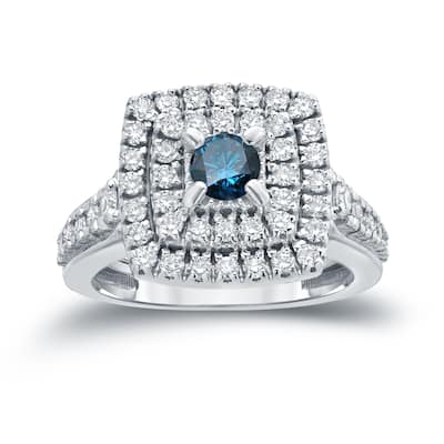 Auriya 1 2/5ctw Round Double Halo Blue Diamond Engagement Ring 14k Gold