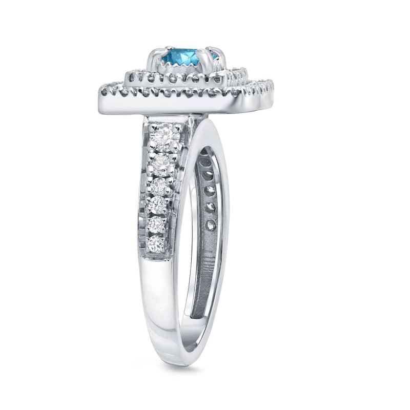 Auriya 1 2/5ctw Round Double Halo Blue Diamond Engagement Ring 14k Gold