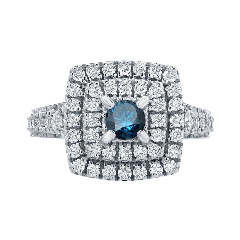 Auriya 1 2/5ctw Round Double Halo Blue Diamond Engagement Ring 14k Gold