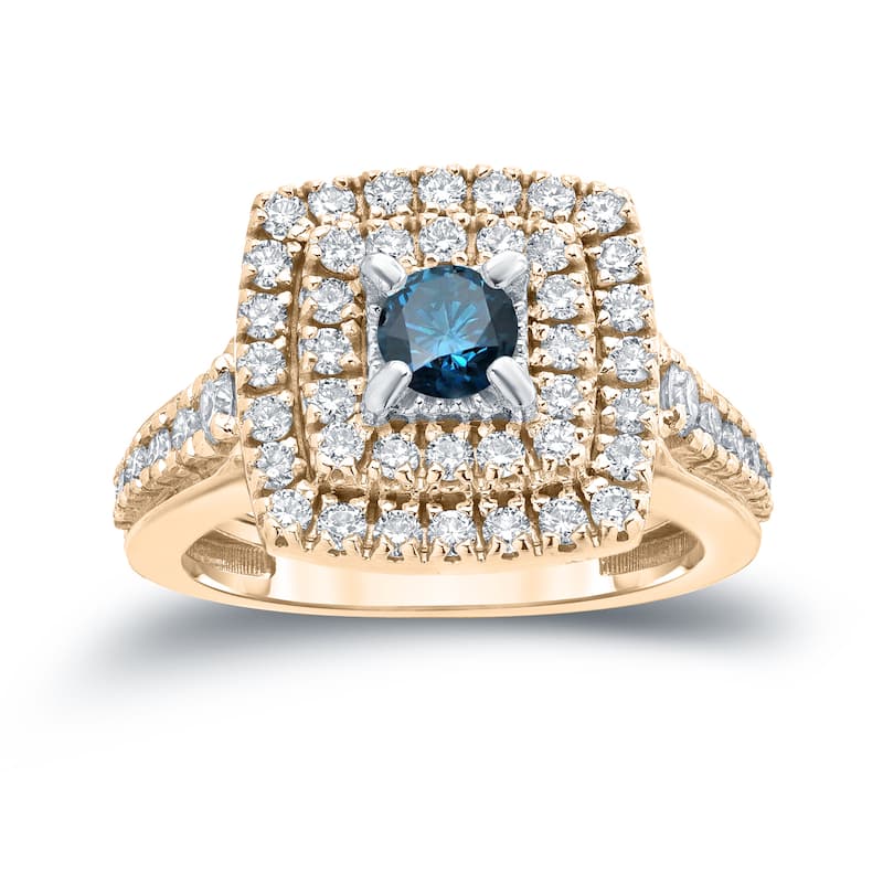 Auriya 1 2/5ctw Round Double Halo Blue Diamond Engagement Ring 14k Gold