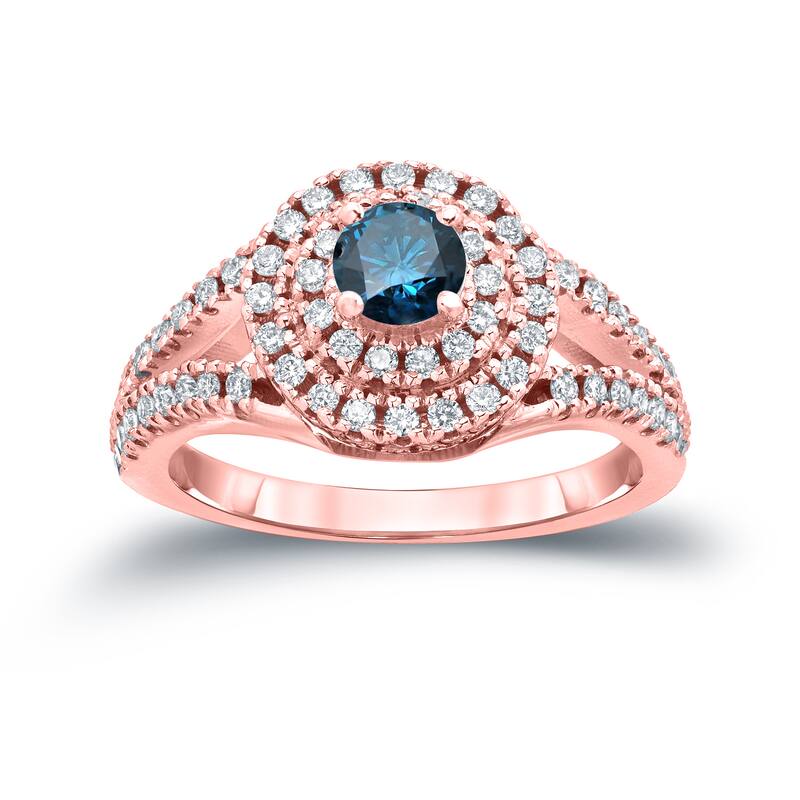 Auriya Modern Split Shank 1ct TDW Round Blue Diamond Halo Engagement Ring by Auriya 14k Gold