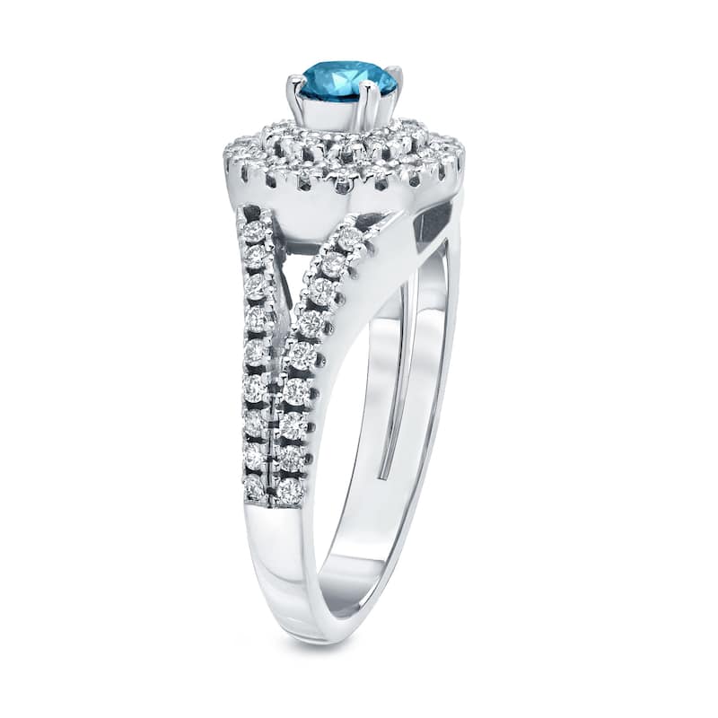 Auriya Modern Split Shank 1ct TDW Round Blue Diamond Halo Engagement Ring by Auriya 14k Gold
