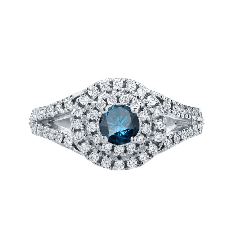 Auriya Modern Split Shank 1ct TDW Round Blue Diamond Halo Engagement Ring by Auriya 14k Gold