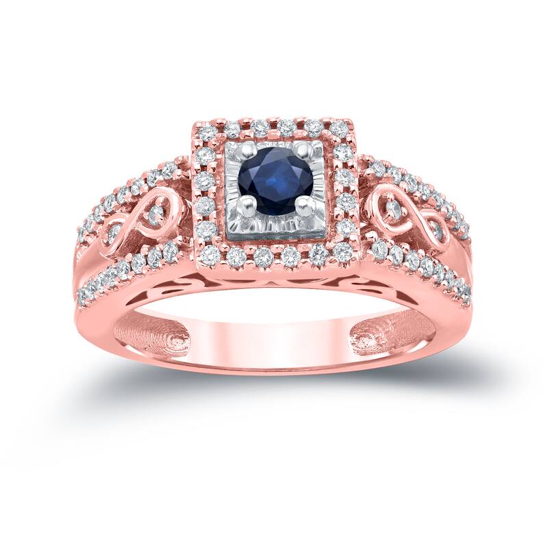 Auriya Vintage 1/4ct Blue Sapphire and 1/3ctw Diamond Halo Engagement Ring 14K Gold