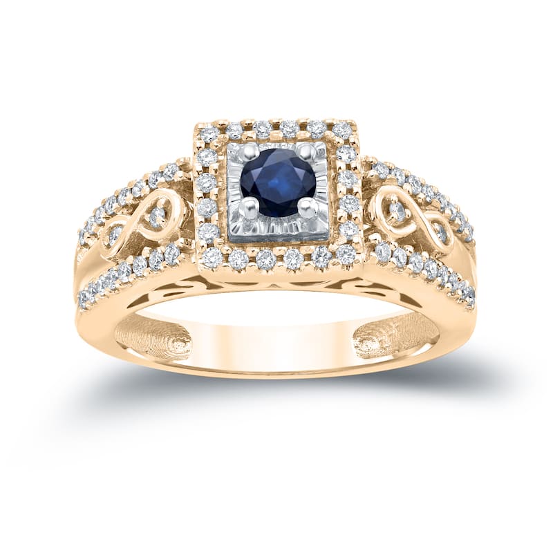Auriya Vintage 1/4ct Blue Sapphire and 1/3ctw Diamond Halo Engagement Ring 14K Gold