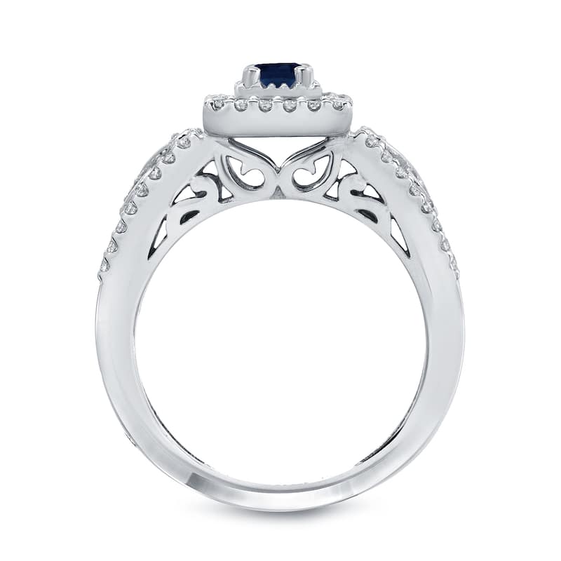 Auriya Vintage 1/4ct Blue Sapphire and 1/3ctw Diamond Halo Engagement Ring 14K Gold