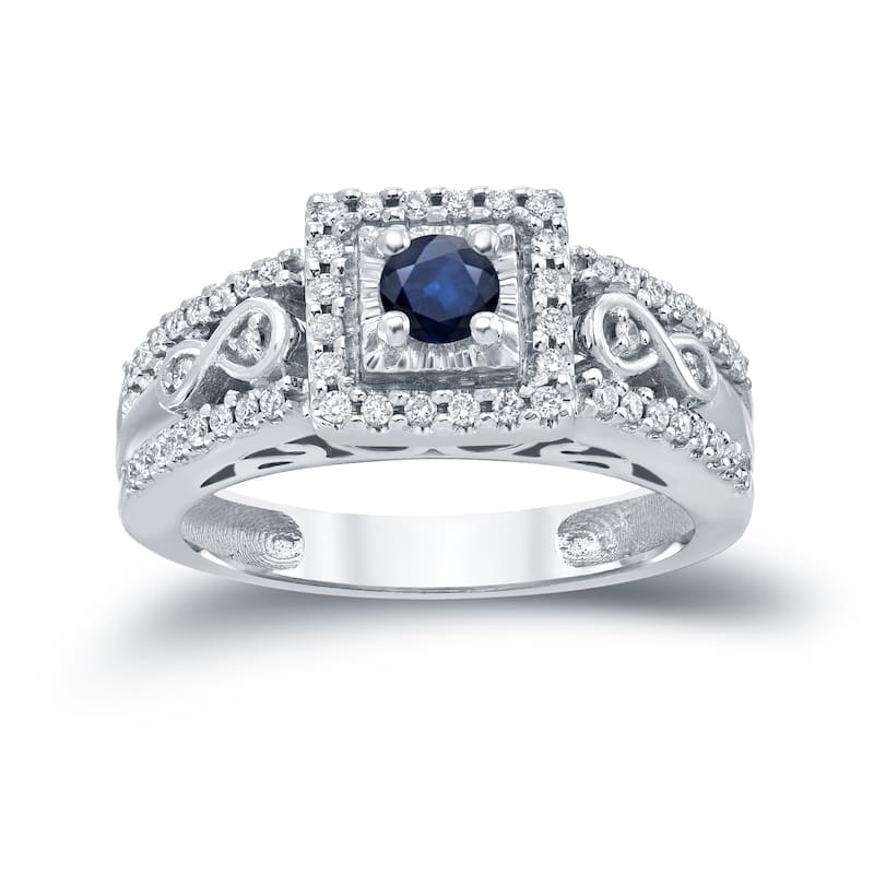 Auriya Vintage 1/4ct Blue Sapphire and 1/3ctw Diamond Halo Engagement Ring 14K Gold