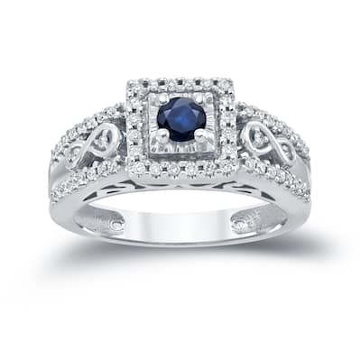 Auriya Vintage 1/4ct Blue Sapphire and 1/3ctw Diamond Halo Engagement Ring 14K Gold