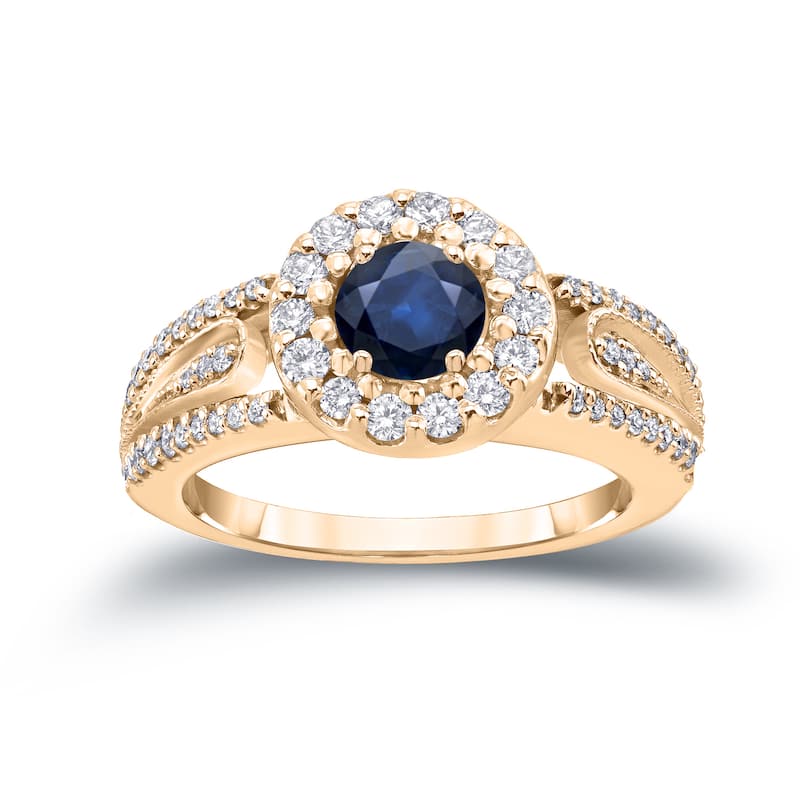 Auriya 1/4ct Round Blue Sapphire and 1/4ct TDW Diamond Halo Engagement Ring 14k Gold (H-I, I1-I2)