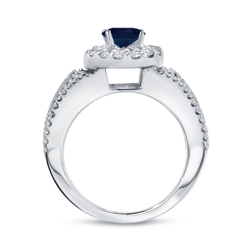 Auriya 1/4ct Round Blue Sapphire and 1/4ct TDW Diamond Halo Engagement Ring 14k Gold (H-I, I1-I2)