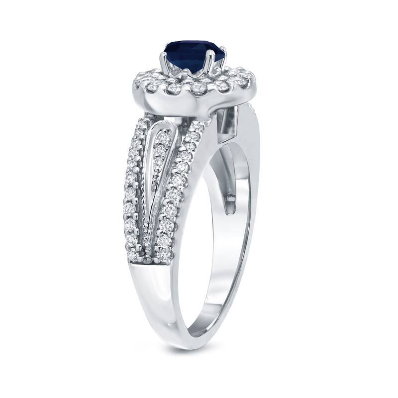 Auriya 1/4ct Round Blue Sapphire and 1/4ct TDW Diamond Halo Engagement Ring 14k Gold (H-I, I1-I2)