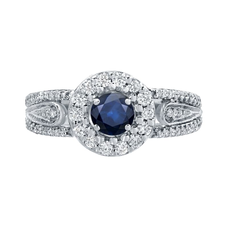 Auriya 1/4ct Round Blue Sapphire and 1/4ct TDW Diamond Halo Engagement Ring 14k Gold (H-I, I1-I2)
