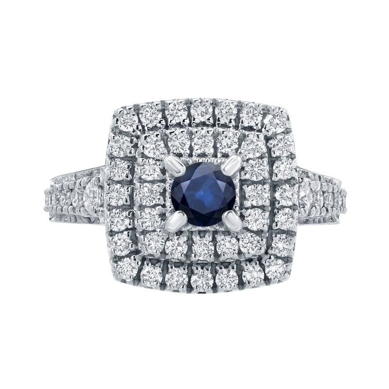 Auriya 2/5ct TDW Round Blue Sapphire and 1ct TDW Double Halo Diamond Engagement Ring 14k Gold (H-I, I1-I2)