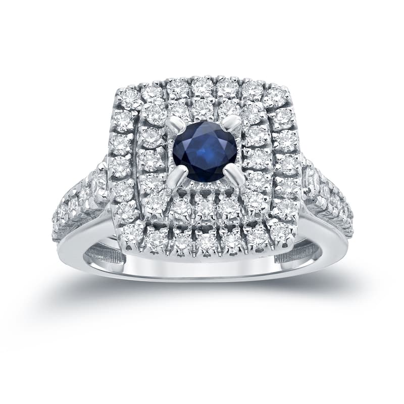 Auriya 2/5ct TDW Round Blue Sapphire and 1ct TDW Double Halo Diamond Engagement Ring 14k Gold (H-I, I1-I2)