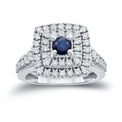 Auriya 2/5ct TDW Round Blue Sapphire and 1ct TDW Double Halo Diamond Engagement Ring 14k Gold (H-I, I1-I2)