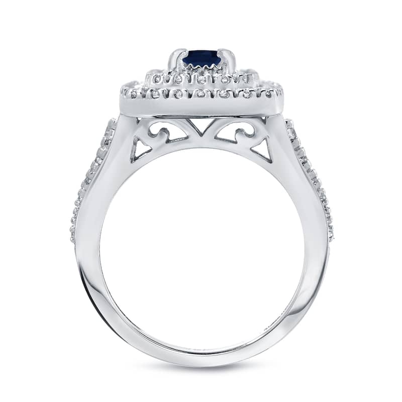 Auriya 2/5ct TDW Round Blue Sapphire and 1ct TDW Double Halo Diamond Engagement Ring 14k Gold (H-I, I1-I2)