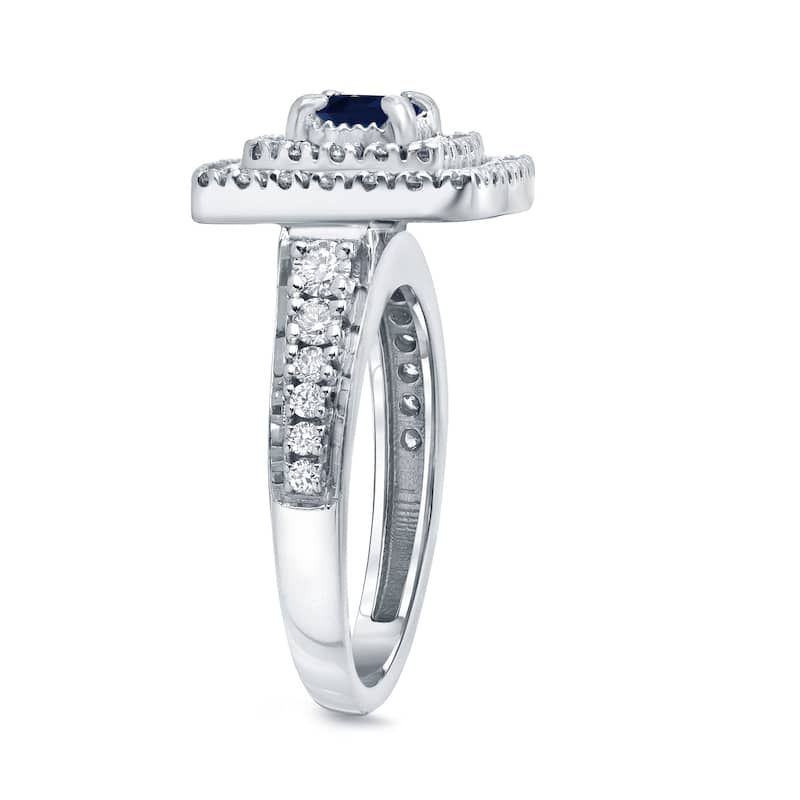 Auriya 2/5ct TDW Round Blue Sapphire and 1ct TDW Double Halo Diamond Engagement Ring 14k Gold (H-I, I1-I2)