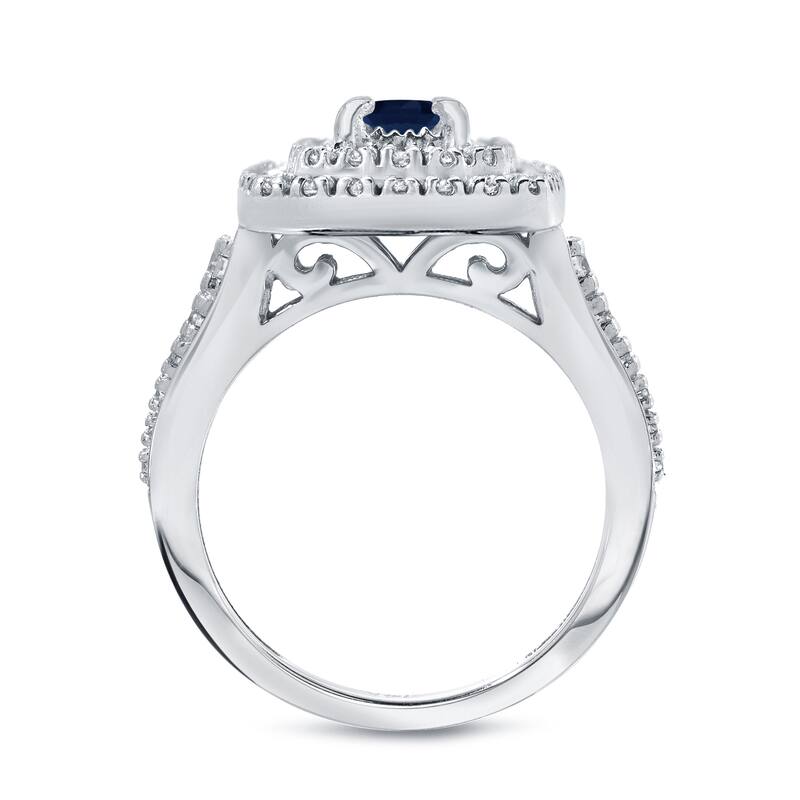 14k Gold 2/5ct Sapphire and 1 1/5ct TDW Diamond Halo Engagement Ring Set by Auriya