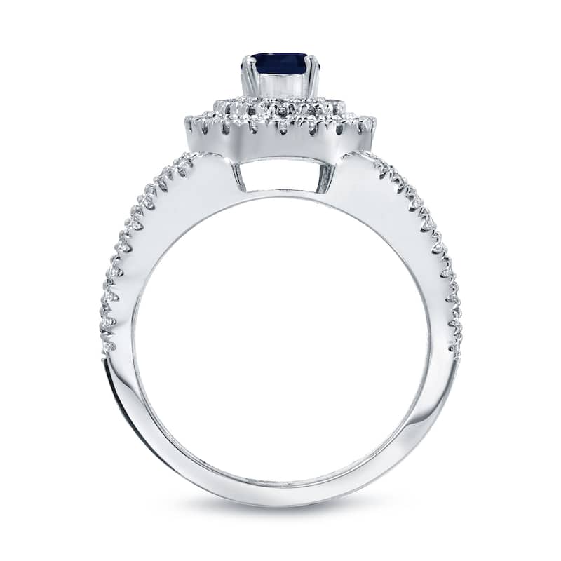 Auriya 2/5ct Round Blue Sapphire and 3/5ct TDW Diamond Halo Engagement Ring 14k Gold (H-I, I1-I2)