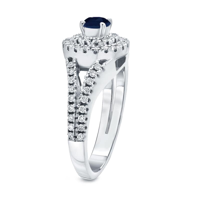 Auriya 2/5ct Round Blue Sapphire and 3/5ct TDW Diamond Halo Engagement Ring 14k Gold (H-I, I1-I2)