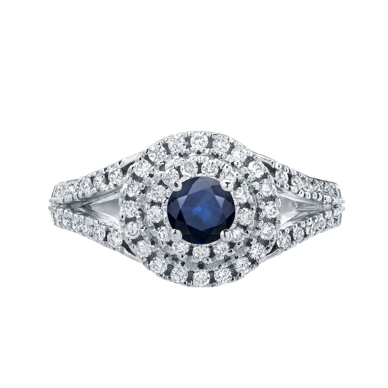 Auriya 2/5ct Round Blue Sapphire and 3/5ct TDW Diamond Halo Engagement Ring 14k Gold (H-I, I1-I2)