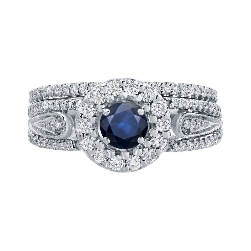 Auriya 1/4ct Blue Sapphire and 1/2ctw Halo Diamond Engagement Ring Set 14k Gold