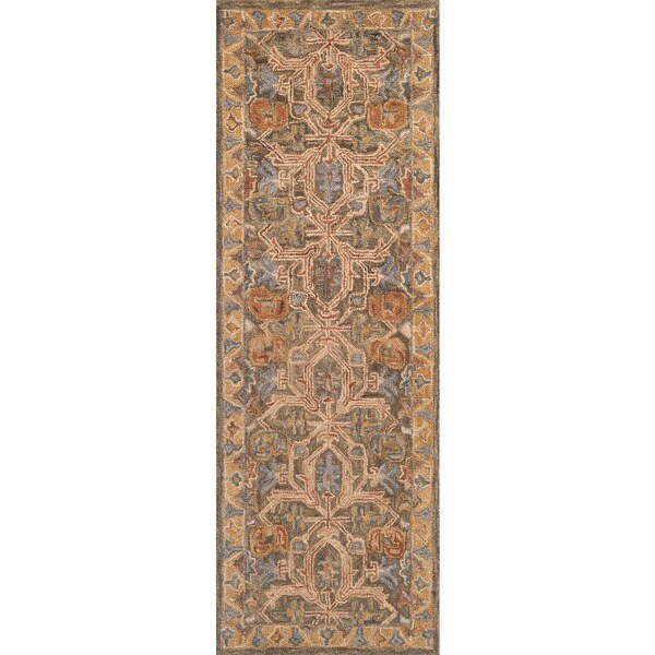 Hand-hooked Owen Walnut/ Multi Wool Runner Rug - 2'6 x 7'6