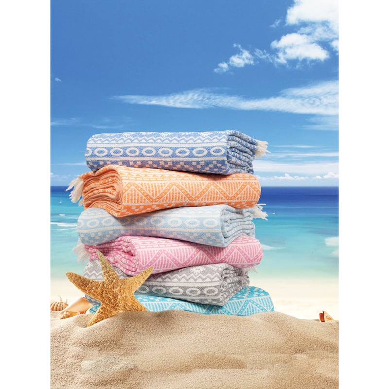 Authentic Pestemal Fouta Sienna Geometric Stripe Turkish Cotton Bath/ Beach Towel