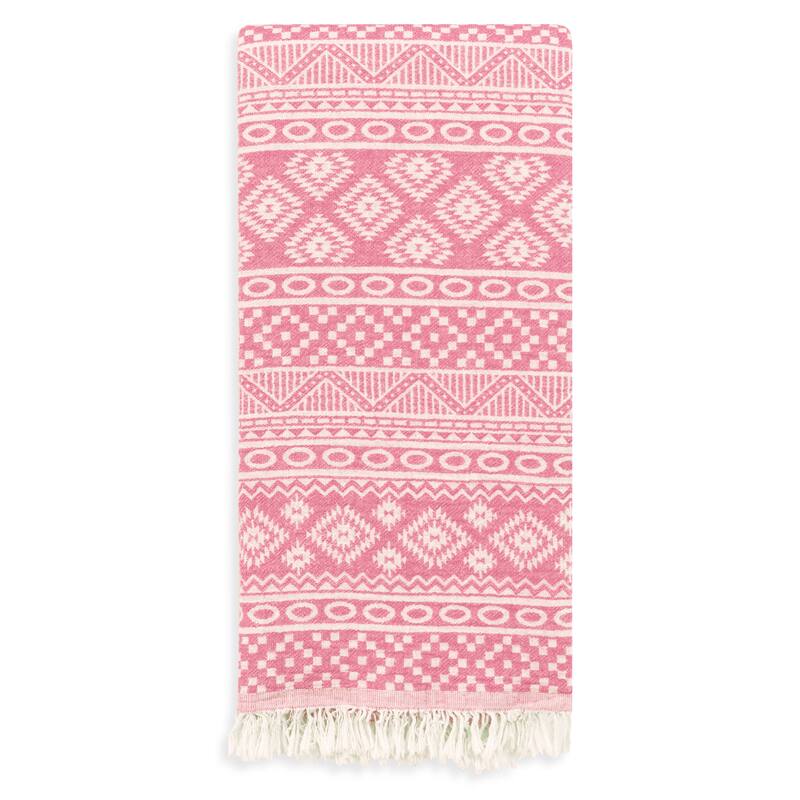 Authentic Pestemal Fouta Sienna Geometric Stripe Turkish Cotton Bath/ Beach Towel - Hot Pink