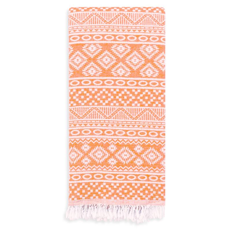 Authentic Pestemal Fouta Sienna Geometric Stripe Turkish Cotton Bath/ Beach Towel - Orange