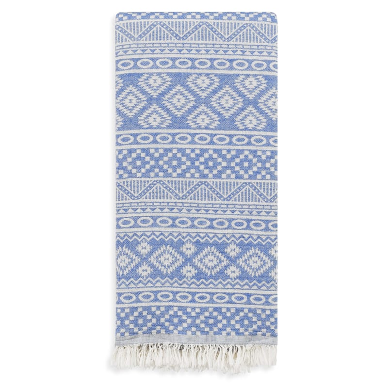 Authentic Pestemal Fouta Sienna Geometric Stripe Turkish Cotton Bath/ Beach Towel - Blue