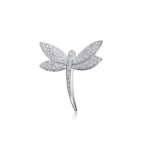 Collette Z Sterling Silver Cubic Zirconia Slim Dragonfly Pin - White