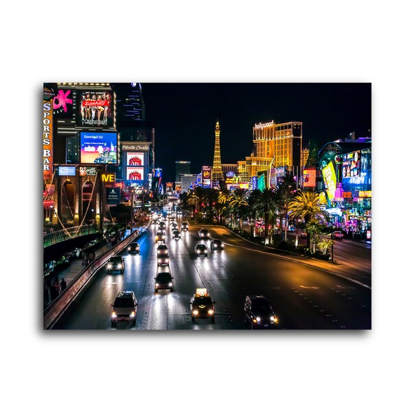 City Skylines "Streets of Las Vegas" Brushed Aluminum Wall Art
