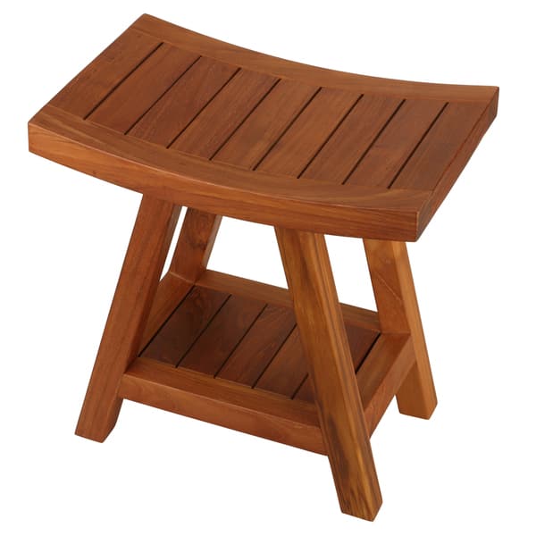 slide 2 of 4, Bare Decor Niles Solid Teak Wood Bench Stool With Shelf