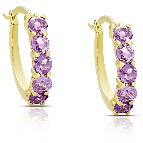 Dolce Giavonna Gold over Sterling Silver Gemstone Hoop Earrings. Opens flyout.