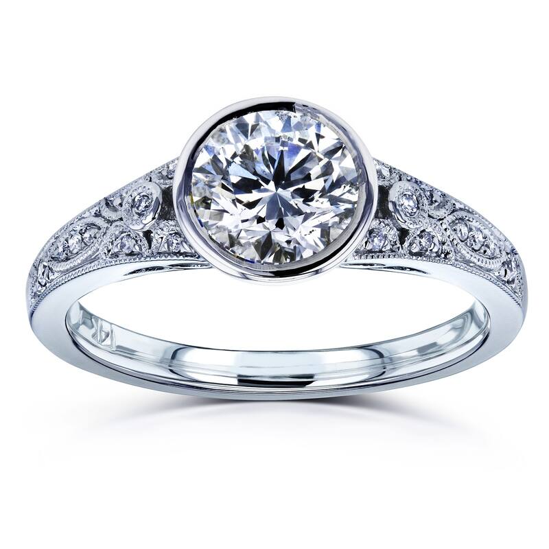 Annello by Kobelli Lucille 14k White Gold 1 Carat Diamond Bezel Low Set Vintage Engagement Ring