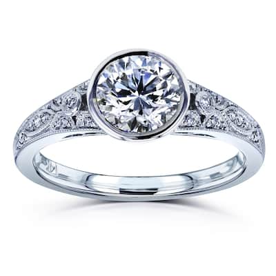 Annello by Kobelli Lucille 14k White Gold 1 Carat Diamond Bezel Low Set Vintage Engagement Ring