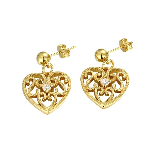 Shop Hakbaho Jewelry Gold Plated Laser Cut Classic Heart CZ Studs ...