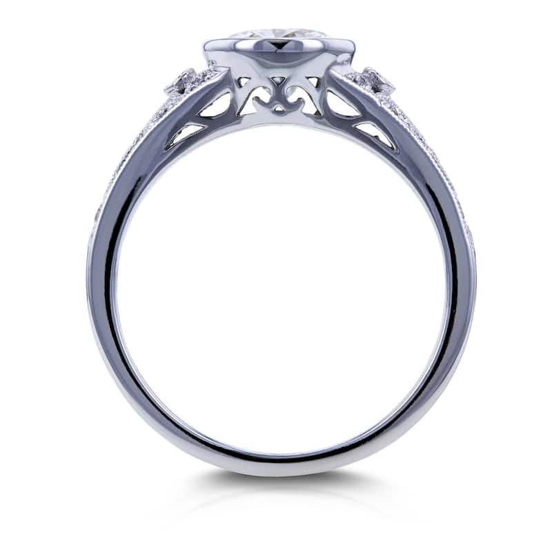Annello by Kobelli 14k White Gold 1ct TGW Moissanite Bezel Set and Diamond Accent Vintage Engagement Ring