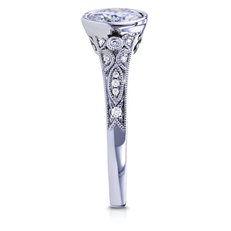 Annello by Kobelli 14k White Gold 1ct TGW Moissanite Bezel Set and Diamond Accent Vintage Engagement Ring