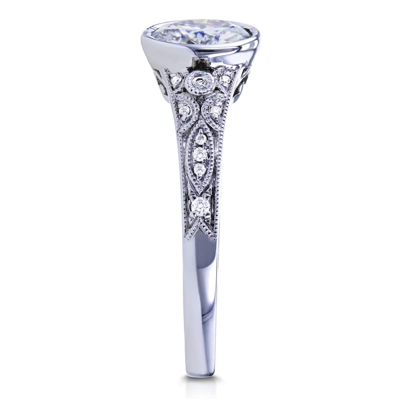 Annello by Kobelli 14k White Gold 1ct TGW Round Moissanite (H-i) Bezel and Diamond Accent Vintage Engagement Ring