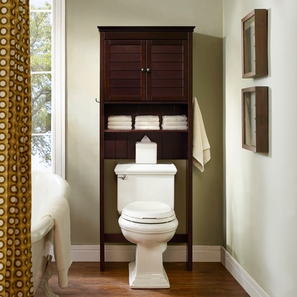 Crosley Lydia Wood Over-the-Toilet Cabinet, Louvered Door, Towel