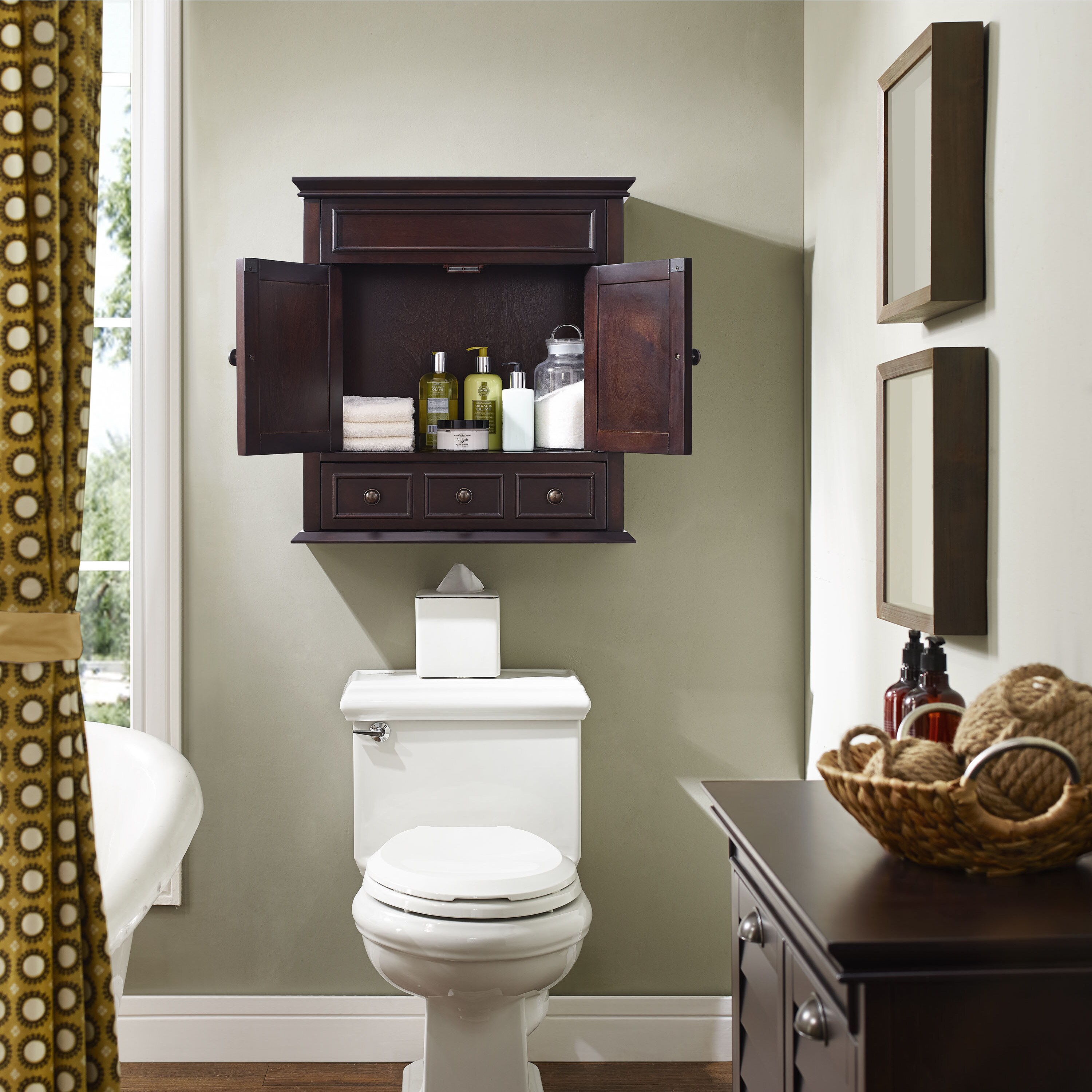 Espresso Particle Board Bathroom Wall Cabinet