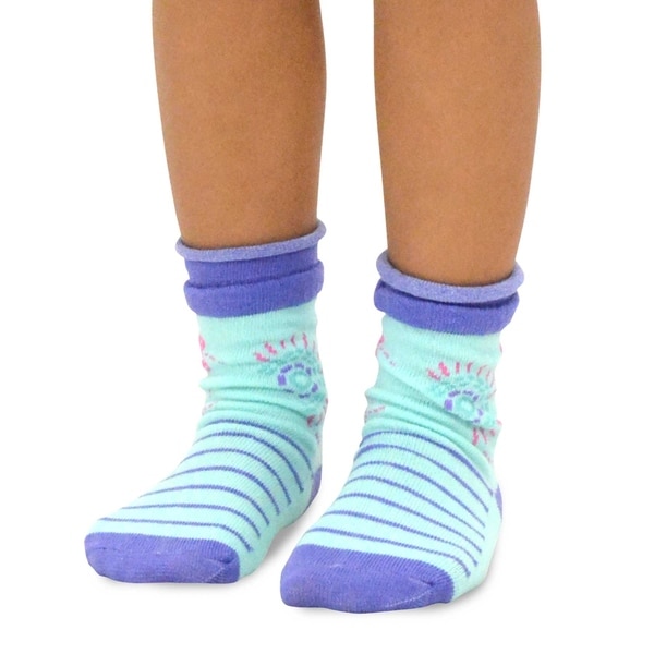 Gold Medal Big Girls Blue Violet Solid Patterned 3 Pc Butter Socks Pack 9-11