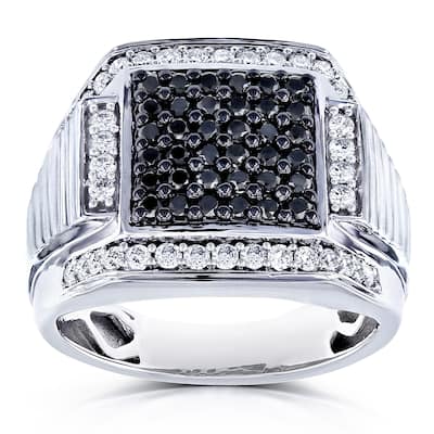 Annello by Kobelli 10k White Gold 1ct TDW Men's Diamond Ring - Black