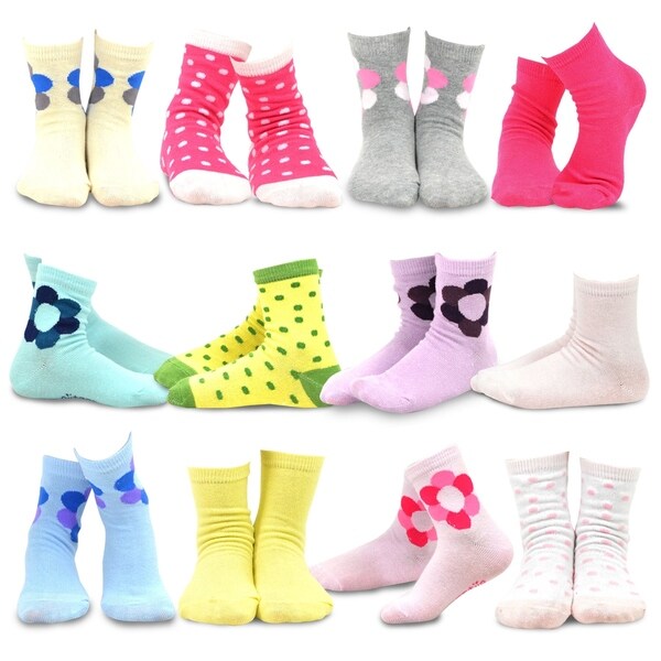 TeeHee Kids Girls Cotton Basic Crew Socks 12 Pair Pack (Polka Dots ...