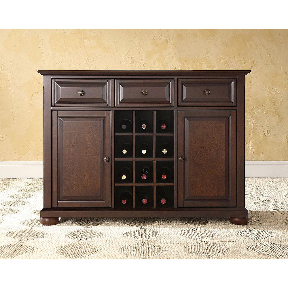 Crosley Furniture Alexandria Buffet Serverr / Sideboard Cabinet with Wine Storage in Vintage Mahogany Finish (Mahogany)