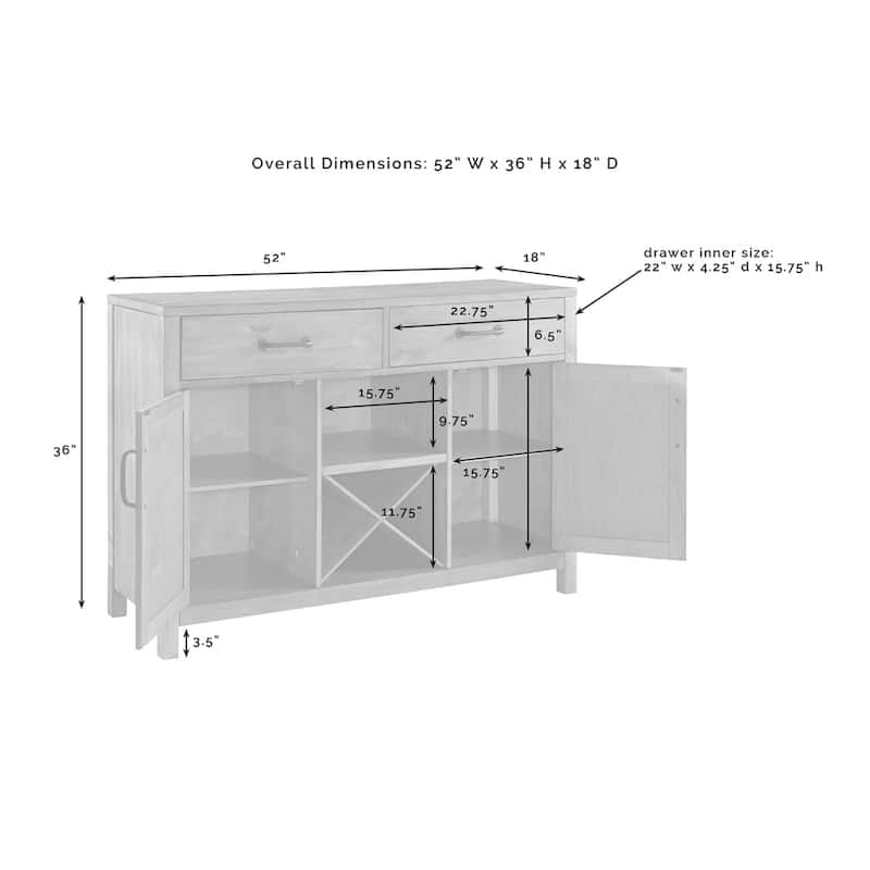 Crosley Roots Natural Finish Buffet - 52 "W x 18 "D x 36 "H