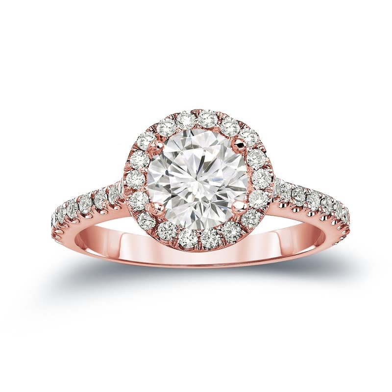 Auriya 1 7/8ctw Round Diamond Halo Engagement Ring 14k Gold Certified - 4 - Rose